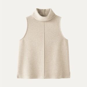 OGL FuzzLuxe Turtle Neck Split Hem Top – Heather Beige – Size S